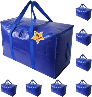 Moving Supplies Custom Design Heavy Duty Foldable PE Woven Eco-Friendly Outdoor & Living Room Storage Bags with Backpack Straps