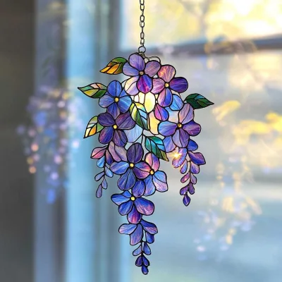 Stock Selling Acrylic Beautiful Wisteria Sun Catcher Floral Cartoon Style Window Decoration Craft Pendant Hanging