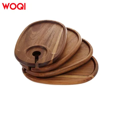 WOQI Wood Appetizer Plates for Wine Party,Housewarming Party,Birthday Party With Wine Glass Holder