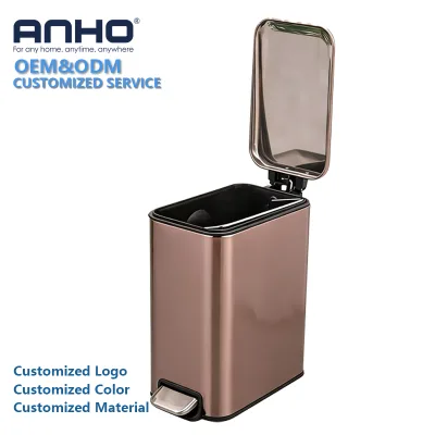 Stainless Steel Bathroom Kitchen Trash Waste Bin Can Fast Food Garbage Bin with Silent Pedal and Removable Bucket
