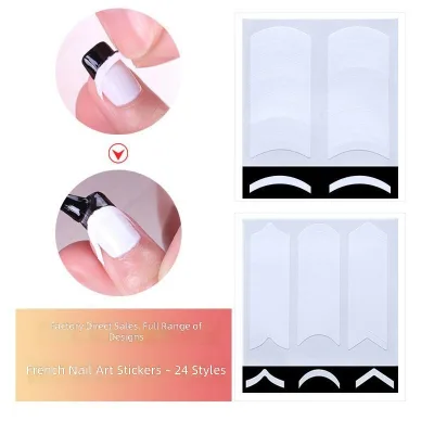 Wholesale Cangli Brand Manicure Nail Tips French Smile-Line Nail Stickers 24-Style Smile Decals Comfort Level 24 Model H001-1