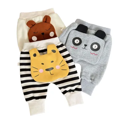 Baby Large-Bottom Harem Pants Spring/Autumn Outfit Boys Girls Animal Cartoon Long Trousers Softened Cotton Blend Footed Romper
