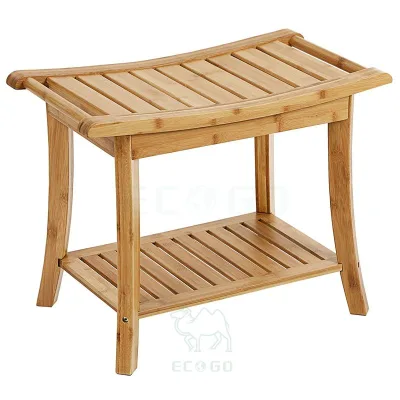 Bamboo Shower Bench with Storage Shelf for Spa Inside Shower to Sit on Waterproof Shower Stool for Shaving Legs