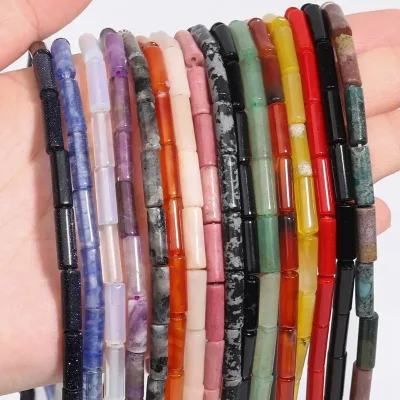 13x4mm Natural Round Tube Shape Stone Beads Cylindrical Labradorite Agate Jasper Opal Beads for Jewelry Making DIY Accessories