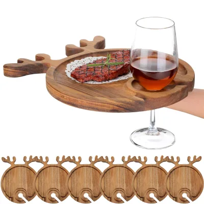 Wooden Christmas Charcuterie Boards Serving Tray Dish Deer Antler Cocktail Platters Wine Appetizer Plates With Wine Holder