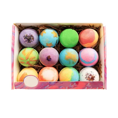 12Pcs Handmade Organic Fizzy Bath for Gift Set with 100% Natural Ingredients Customizable Packaging OEM Private Label Available