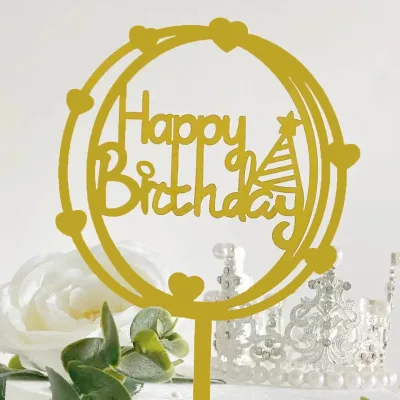 Wholesale Colorful Glod Acrylic Cake Decorations for Happy Birthday Day Theme Birthday Party Supplies