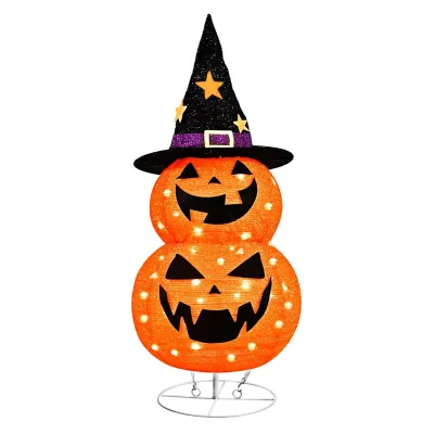 Halloween Led 90cm Pop up Pre-lit Lighted Collapsible Pumpkin Lantern Outdoor Indoor Decorations with Star Hat
