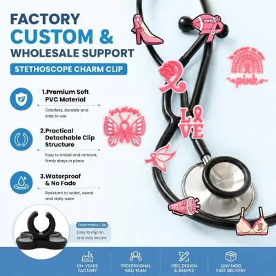 Cute Vivid Pvc Pink Breast Cancer Awareness Ribbon Heart Stethoscope Charm Lightweight for Charity Decor Stethoscope Accessories