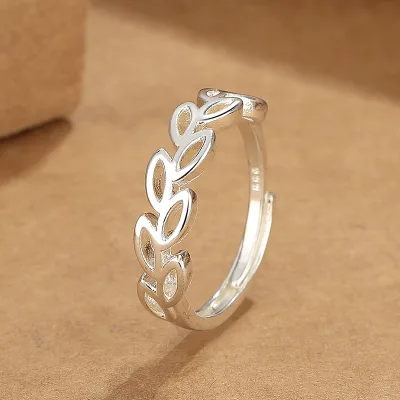 Environmentally Friendly Copper Hollow Wheat Ear Ring, Niche Opening, Small and Fresh Leaves, Simple Jewelry Wholesale