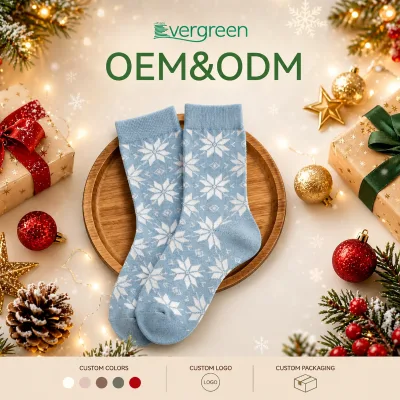 Wholesale Custom Festive Mid-Calf Cotton Socks for Women Cross-Border Christmas Snowman Tree Design for Autumn Winter