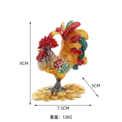 Creative Tailor-Faced Rooster Home Desktop Alloy Enamel Jewelry Box