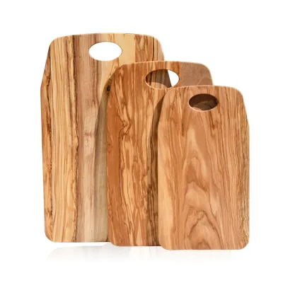 Youlike Olive Wood Cutting Board Set of 3 Assorted Sizes Multi-Functional Whole Edging Chopping Block for Kitchen Use