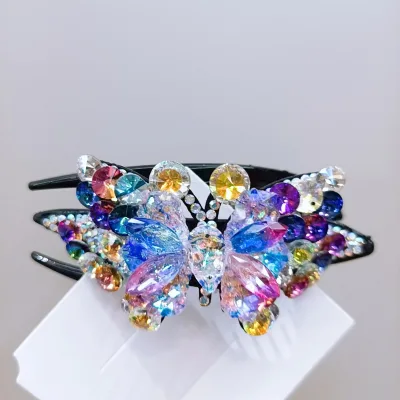 Swallowtail Hair Clip Crystal Butterfly Clasp Clip Back Head Spoon Colorful Hairpin Hair Ornament High End Original Design