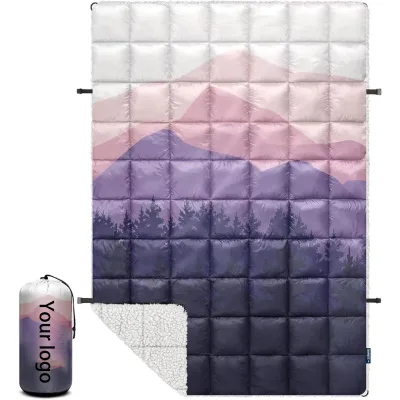 Wholesale Custom Sherpa Fleece Water-resistant Camping Blanket Warm Wearable Puffy Outdoor Blanket for Cold Weather Backpacking