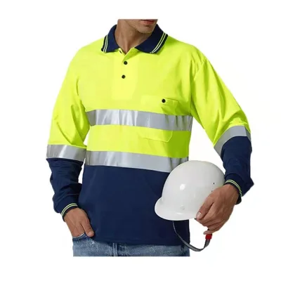 100% Polyester High Visibility Two Tone Yellow Navy Safety Polo Shirts