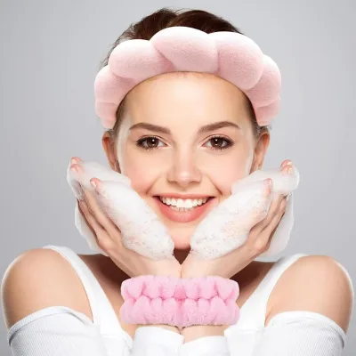 No-slip Sponge Puffy Makeup Spa Headband Twisted Bubble Hair Band Face Wash Set of 3 Pcs for Women Fabric Twist Headband