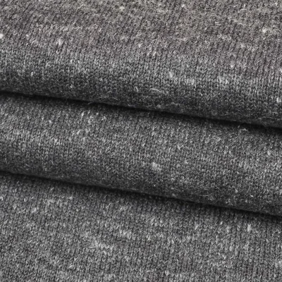 KF14062 Wholesale Knitted GRS RCS Certificated Hemp Recycled Poly Blended Yarn Dyed Single Fleece Sustainable Fabric for Hoodies