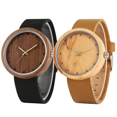 Wholesale 100% Natural Custom Logo Quartz Women Men Waterproof Wood Leather Watches