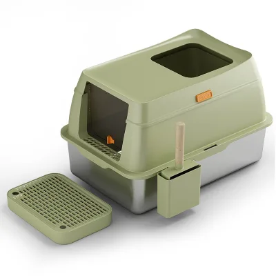 New Product Stainless Steel Cat Litter Box Enclosed Cat Toilet Box Easy Clean Plastic Stainless Steel Cat Litter Basin
