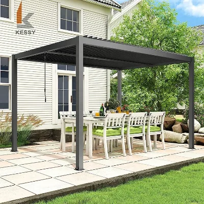 Modern Garden Yard Sunshade Waterproof Exterior Side Blinds Blade Shutter Roof Louver Gazebo Pergola Outdoor Aluminium Pergola
