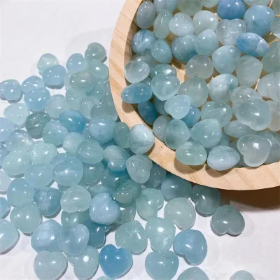 Mini Crystal Hearts Wholesale Natural Blue Aquamarine Crystal Stone Carved Heart Chakra Healing Heart Gemstone
