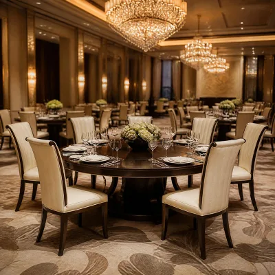 Luxury European Style Rubberwood Closed Finish High Back Leather Upholstered Star Hotel Banquet Dining Chairs