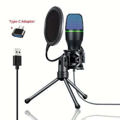 RGB Small Microphone for Voice Recording Focusrite Ribbon Condenser Microphone Studio Recording Gaming Mic