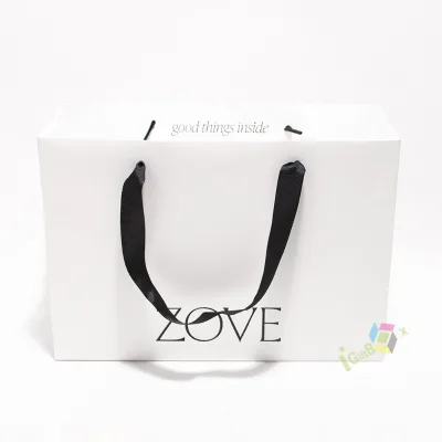 High Quality Eco-Friendly Recycled Cardboard Reusable Luxury White Matte Customized Shopping Bag with Logo Print