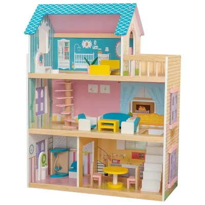 Wooden Three-layer Villa Doll House Wood Simulation Big Dollhouse Boy and Girl Birthday Gift House Toys with Mini Furniture Set