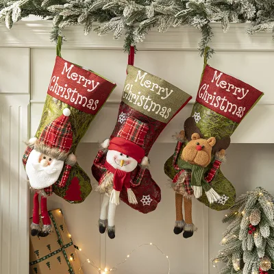 Christmas Stocking Gift Bag Cartoon Santa Snowman Socks Room Bedside Stage Decoration