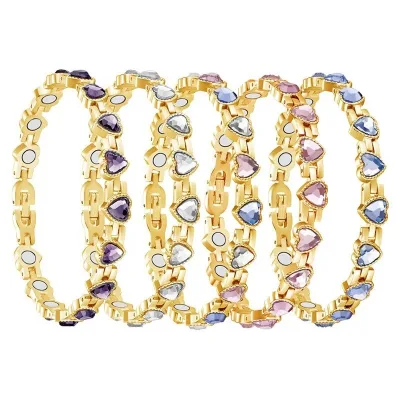 Luxury Heart Crystal Magnetic Therapy Bracelet Multi Color Heart Cubic Zirconia Link Chain Health Energy Magnet Bracelet