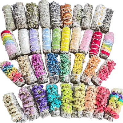 Organic California White Sage Bundle Flowers Handmade Custom 6 Flavors Smudge Sticks Aromatic Use Wholesale