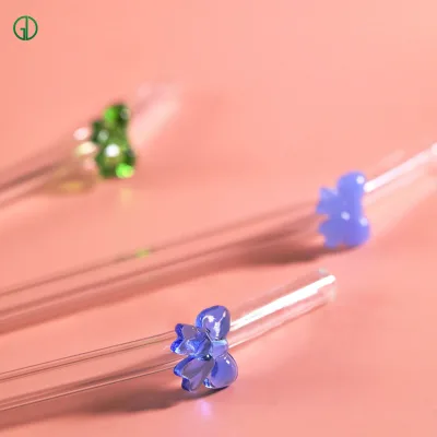 Reusable Straws Shatter Resistant Bent Drinking Cute Art Colorful Butterfly Clear Bow Glass Straw With Cleaning Brushes
