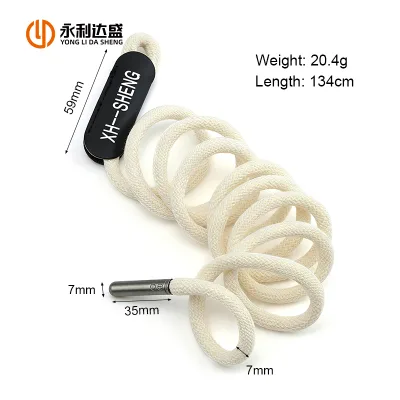 Wholesale 134cm 7mm Round Hoodie Drawstring With Custom Leather Label & Metal Aglet Drawcord for Hoodies Jackets