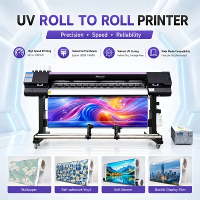 Mycolor 1.6/1.8m 6ft Xp600/i3200 Head UV Printer Roll to Roll Banner Printer clear Sticker Label Printing Machine