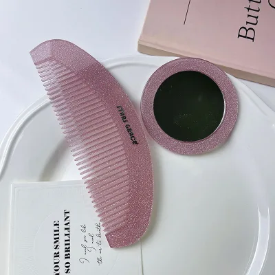 Acetate Sheet Hair Comb Thickened Acetic Acid Sheet Double-sided Mirror Pearl Decoration Portable Daily Small Shell Mirror