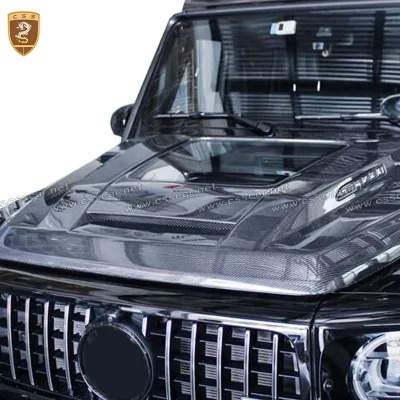 For Mercedes Bens G Class W464 Upgrade to IP Style Carbon Fiber Engine Hood Bonnet Scoop Transparent Glass
