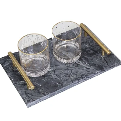Natural Marble Eco-Friendly Tray with Dual Handles-Customized Size Elegant Serving Platter for Dining & Home Decor