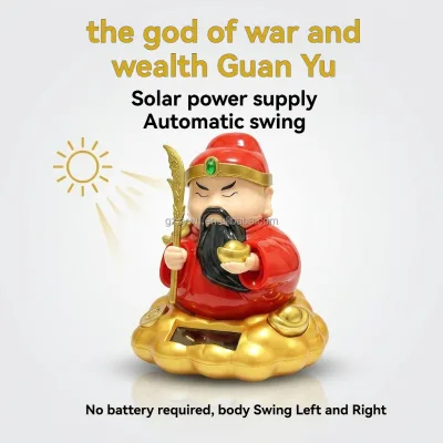 Solar Powered Guan Yu Figurine ABS Swinging Body God of Wealth Car Dashboard Decor
