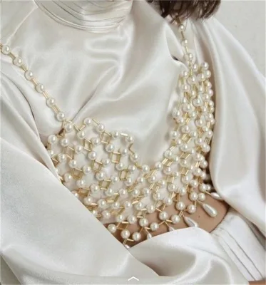 Women Pearl Crop Top Beaded Camisole for Girls Party Vest