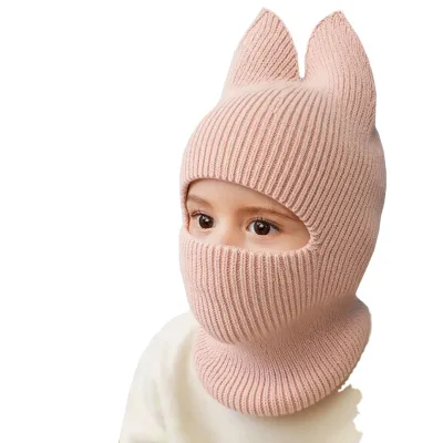 Linda New children's Cat's ears (Steamed cat-ear shaped bread) bib all-in-one knitting hat baby mask ear protection wool hat