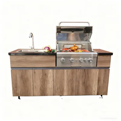 Outdoor Kitchen BBQ Island with All-Aluminum Cabinets & Stainless Steel Grill for Courtyards, Villas, Show Flats & Clubhouses
