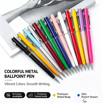 Vibrant Colorful Ballpoint Pens Slim Design Smooth Writing 1.0mm Medium Point For Office School Stationery Supply