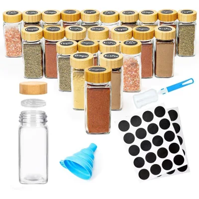 4oz Salt Spice Containers Seasoning 120ml Kitchen Square Spice Jar With Wood Lid and Bamboo Lid