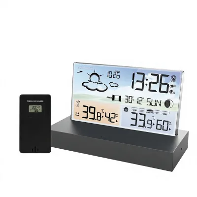 Cross-border New Arrival Transparent Glass Weather Clock 3396C Color Screen RF Wireless Multifunctional Weather Forecast Clock