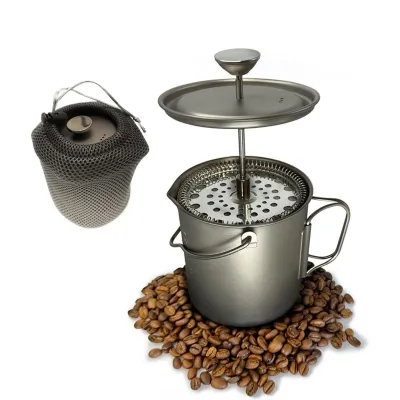 Hot Sale Pure Titanium Cup Outdoor Camping Drinkware Tea Sets French Press Set Coffee Percolator with Portable Bag