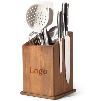 Acacia Wood Magnetic Knife Block Countertop Kitchen Knife Organizer Utensil Storage Strong Space Saving Kitchen Accessory