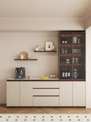 Modern Kitchen Sideboard Hutch Microwave Countertop Eco-Friendly Durable Wooden Dining Room Storage Cabinet Closed Drawers