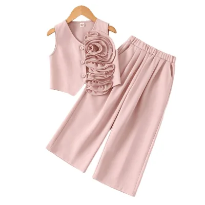 For Summer New Arrival Style Sleeveless Floral Vest Pants Casual Suit